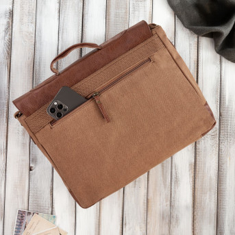 BRĄZOWA TORBA MĘSKA ZE SKÓRY WEGAŃSKIEJ PAOLO PERUZZI E-07-BR