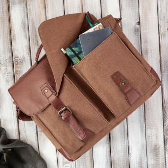 BRĄZOWA TORBA MĘSKA ZE SKÓRY WEGAŃSKIEJ PAOLO PERUZZI E-07-BR