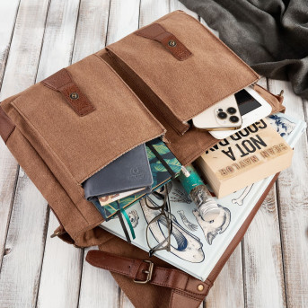 BRĄZOWA TORBA MĘSKA ZE SKÓRY WEGAŃSKIEJ PAOLO PERUZZI E-07-BR