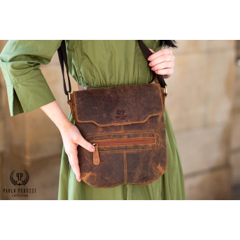 SKÓRZANA TOREBKA LISTONOSZKA DAMSKA NA RAMIĘ PAOLO PERUZZI T-61-HBR