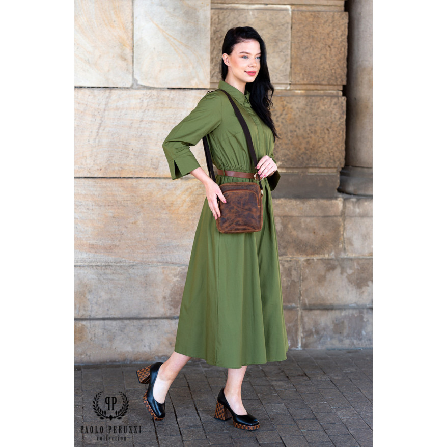 BRĄZOWA TOREBKA SKÓRZANA LISTONOSZKA NA RAMIĘ PAOLO PERUZZI T-63-HBR