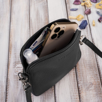 Torebka damska mała skórzana IN-61 torebeczka damska ze skóry naturalnej czarna PAOLO PERUZZI