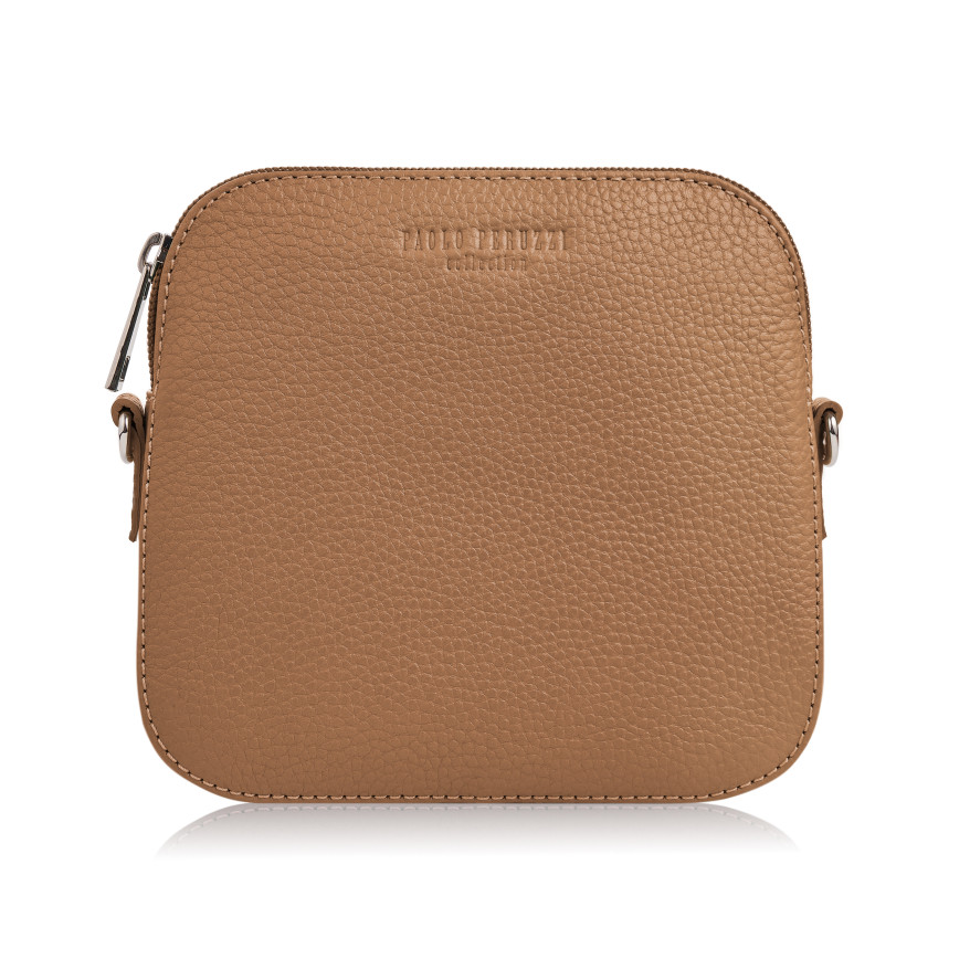 TOREBKA DAMSKA NA RAMIĘ MAŁA SKÓRZANA KONIAKOWA IN-61-CG PAOLO PERUZZI Torebka damska listonoszka