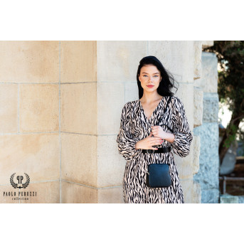 Torebka damska mała skórzana IN-61 torebeczka damska ze skóry naturalnej czarna PAOLO PERUZZI