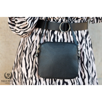 Torebka damska mała skórzana IN-61 torebeczka damska ze skóry naturalnej czarna PAOLO PERUZZI