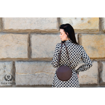 TOREBKA DAMSKA NA RAMIĘ SKÓRZANA BRĄZOWA OKRĄGŁA PAOLO PERUZZI IN-63-BR