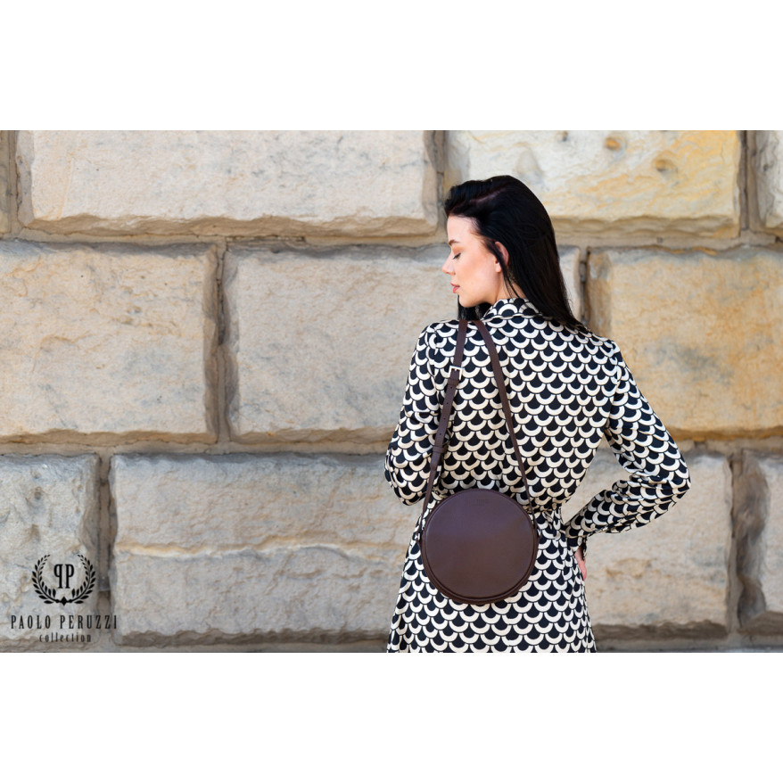 TOREBKA DAMSKA NA RAMIĘ SKÓRZANA BRĄZOWA OKRĄGŁA PAOLO PERUZZI IN-63-BR