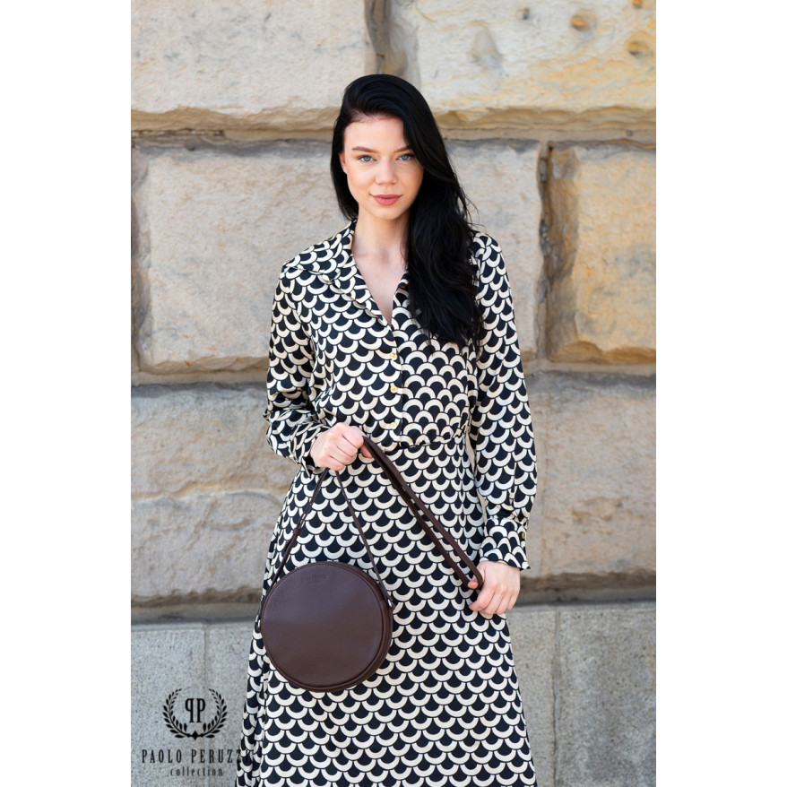 TOREBKA DAMSKA NA RAMIĘ SKÓRZANA BRĄZOWA OKRĄGŁA PAOLO PERUZZI IN-63-BR