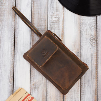 SASZETKA MĘSKA SKÓRZANA DO RĘKI VINTAGE BRĄZOWA PAOLO PERUZZI T-90-HBR