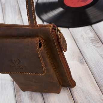 SASZETKA MĘSKA SKÓRZANA DO RĘKI VINTAGE BRĄZOWA PAOLO PERUZZI T-90-HBR