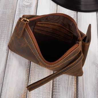 SASZETKA MĘSKA SKÓRZANA DO RĘKI VINTAGE BRĄZOWA PAOLO PERUZZI T-90-HBR