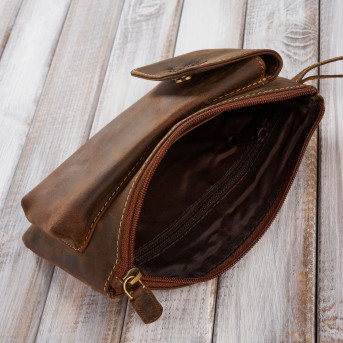 SASZETKA MĘSKA SKÓRZANA DO RĘKI VINTAGE BRĄZOWA PAOLO PERUZZI T-90-HBR