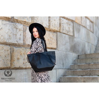 TORBA SHOPPER SKÓRZANA CZARNA DAMSKA NA RAMIĘ PAOLO PERUZZI IN-64-BL