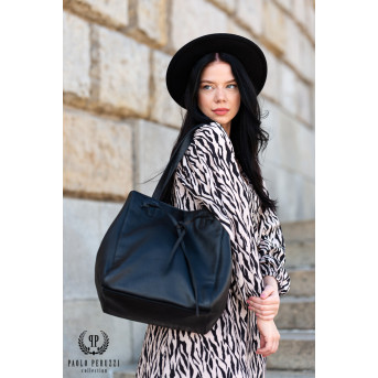 TORBA SHOPPER SKÓRZANA CZARNA DAMSKA NA RAMIĘ PAOLO PERUZZI IN-64-BL