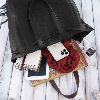 TORBA SHOPPER SKÓRZANA CZARNA DAMSKA NA RAMIĘ PAOLO PERUZZI IN-64-BL