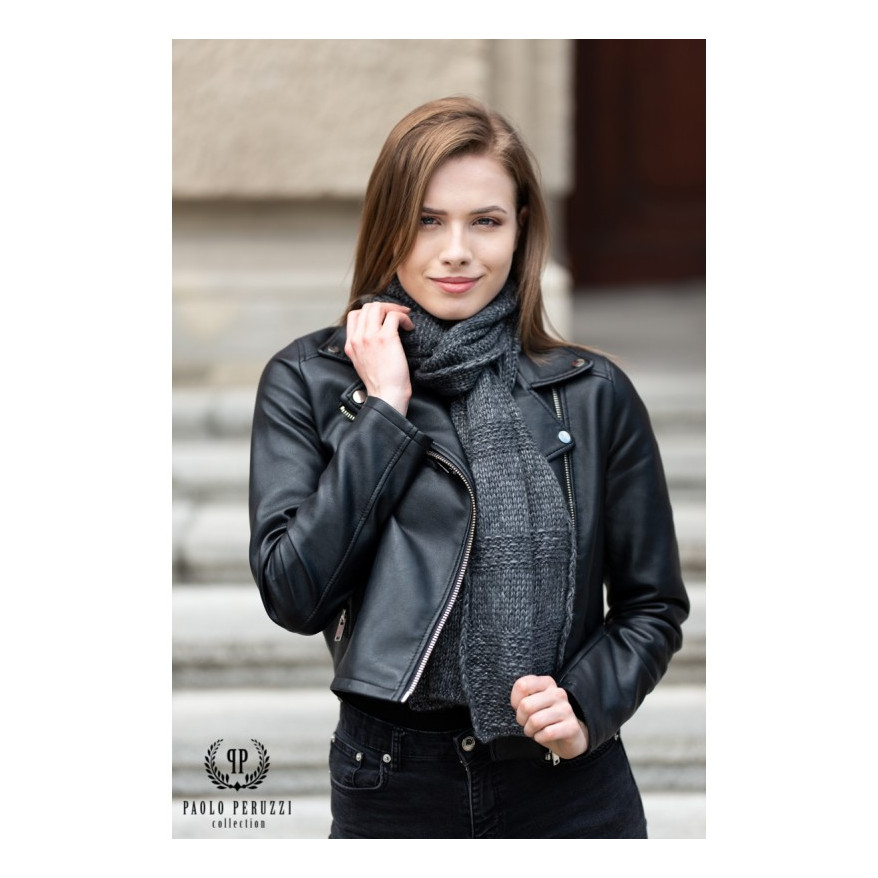 Wełniany szalik damski zimowy szary modny i ciepły D-03-GR