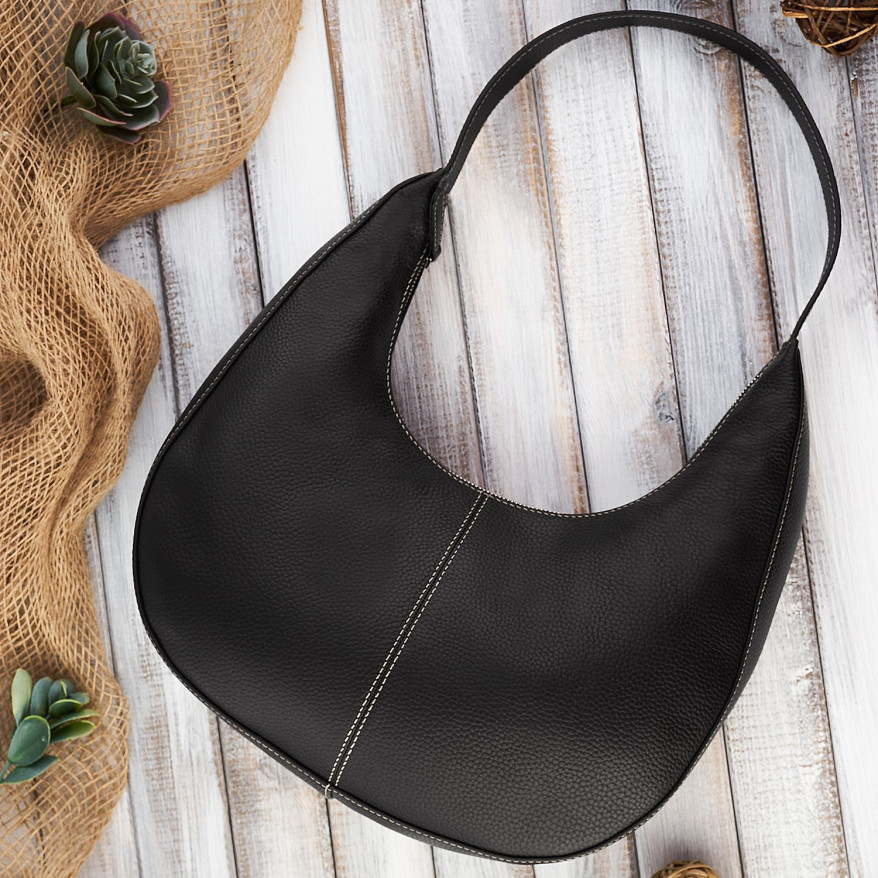 Torebka damska na ramię skórzana czarna półokrągła Paolo Peruzzi