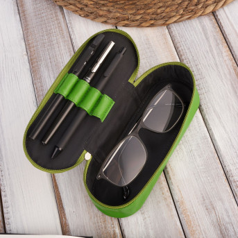SKÓRZANE ETUI NA OKULARY PIÓRNIK ZIELONY PAOLO PERUZZI T-82-GR