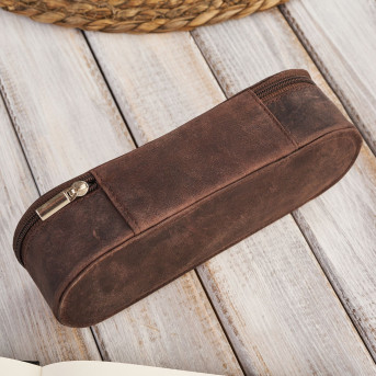 SKÓRZANE ETUI NA OKULARY PIÓRNIK BRĄZOWY VINTAGE PAOLO PERUZZI T-82-HBR