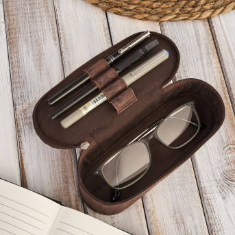 SKÓRZANE ETUI NA OKULARY PIÓRNIK BRĄZOWY VINTAGE PAOLO PERUZZI T-82-HBR