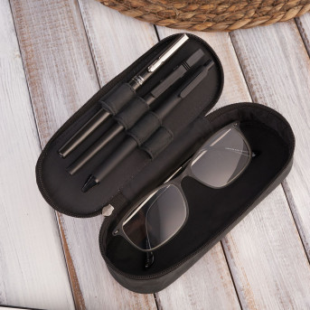 SKÓRZANE ETUI NA OKULARY PIÓRNIK CZARNY VINTAGE PAOLO PERUZZI T-82-HBL