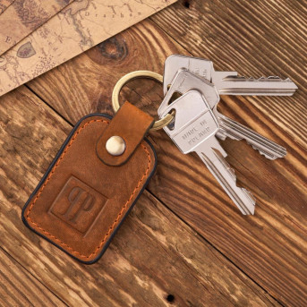 BRELOCZEK DO KLUCZY SKÓRZANY POMARAŃCZOWY VINTAGE PROSTOKĄTNY PAOLO PERUZZI T-86-HOR