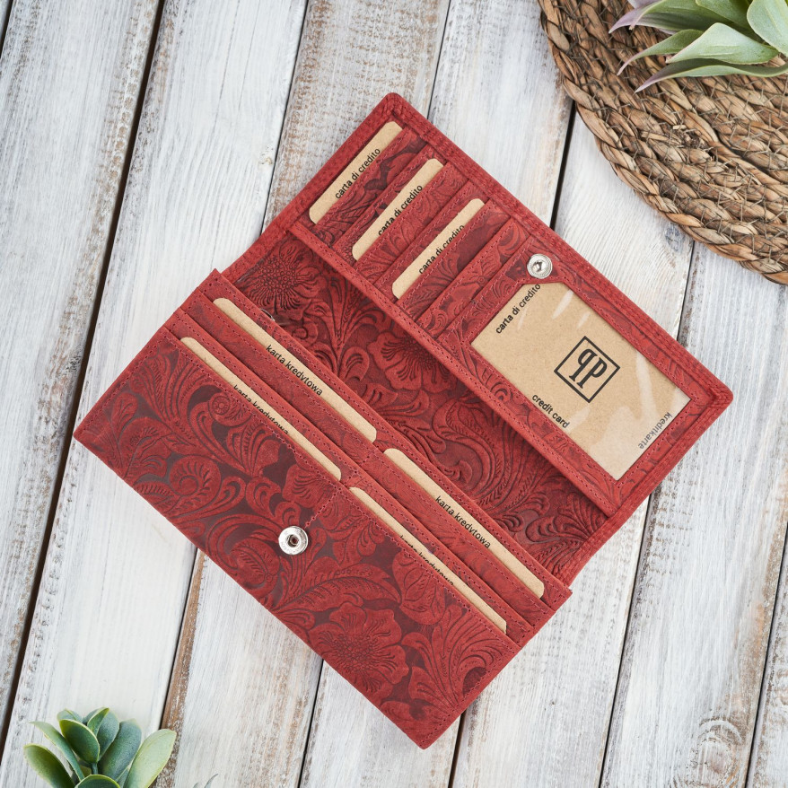 Portfel damski skórzany w kwiaty vintage RFID Paolo Peruzzi T-25-RD