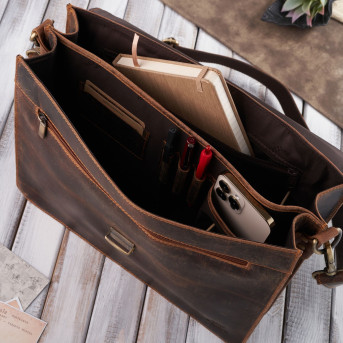 Aktówka męska teczka skórzana vintage z kluczykiem Paolo Peruzzi T-96-BR