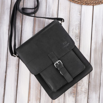 Torba męska na ramię skórzana czarna vintage Paolo Peruzzi T-91-HBL