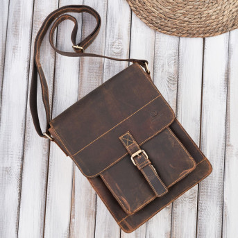 Torba męska na ramię skórzana brązowa vintage Paolo Peruzzi T-91-HBR