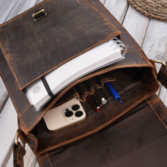 Torba męska na ramię skórzana brązowa vintage Paolo Peruzzi T-91-HBR