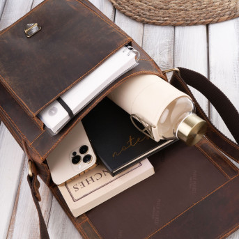 Torba męska na ramię skórzana brązowa vintage Paolo Peruzzi T-91-HBR