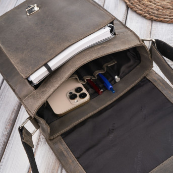 Torba męska na ramię skórzana szary vintage Paolo Peruzzi T-91-GRE