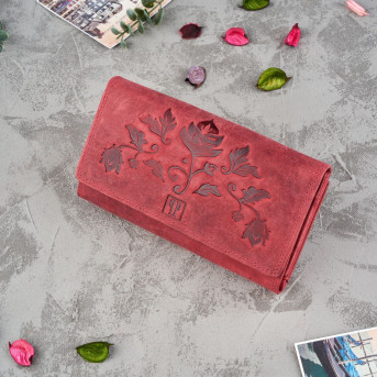 ZESTAW PREZENTOWY DLA KOBIET ZUP-95-RD SKÓRZANY PORTFEL T-05-RD I BRELOCZEK VINTAGE T-87-HRD