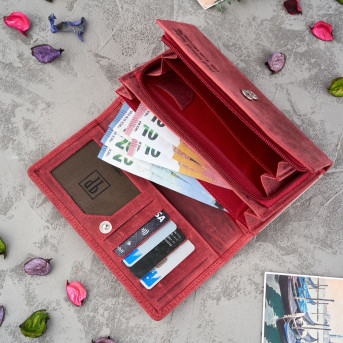 ZESTAW PREZENTOWY DLA KOBIET ZUP-95-RD SKÓRZANY PORTFEL T-05-RD I BRELOCZEK VINTAGE T-87-HRD