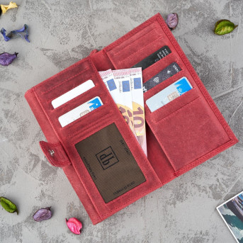 ZESTAW PREZENTOWY ZUP-96-RD SKÓRZANY PORTFEL DAMSKI T-05-RD I BRELOK T-85-HRD