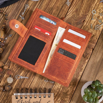 ZESTAW PREZENTOWY ZUP-96-OR SKÓRZANY PORTFEL DAMSKI T-05-OR I BRELOK T-85-HOR