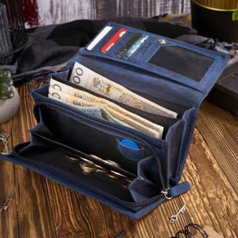 ZESTAW PREZENTOWY ZUP-96-DB SKÓRZANY PORTFEL DAMSKI T-05-DB I BRELOK T-85-DB