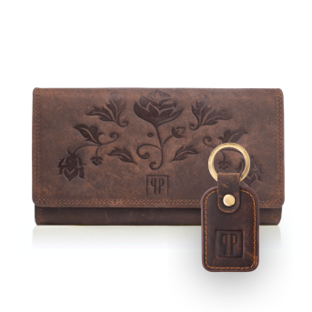 ZESTAW UPOMINKOWY DLA KOBIET ZUP-97-BR PORTFEL SKÓRZANY T-05-BR  I BRĄZOWY BRELOK T-86-HBR