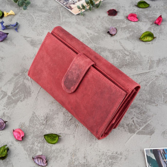 ZESTAW UPOMINKOWY DLA KOBIET ZUP-97-RD PORTFEL SKÓRZANY T-05-RD I BRELOCZEK VINTAGE T-86-HRD