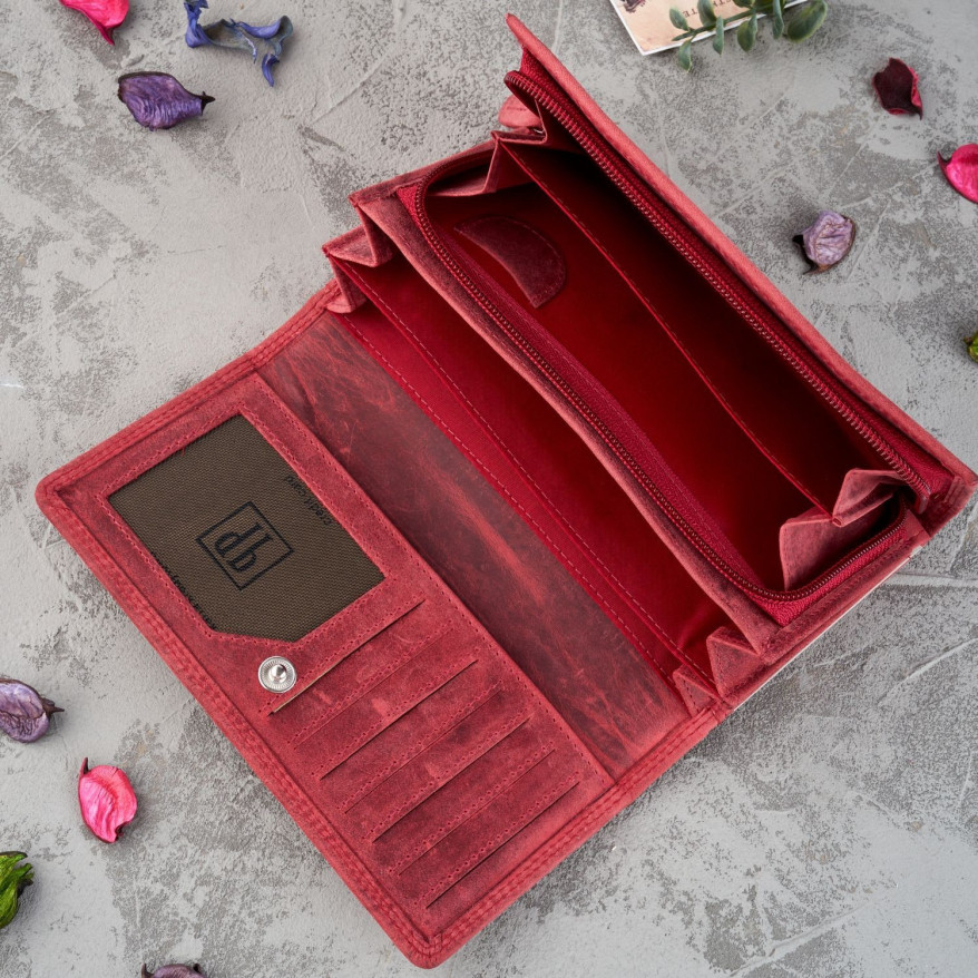 ZESTAW UPOMINKOWY DLA KOBIET ZUP-97-RD PORTFEL SKÓRZANY T-05-RD I BRELOCZEK VINTAGE T-86-HRD