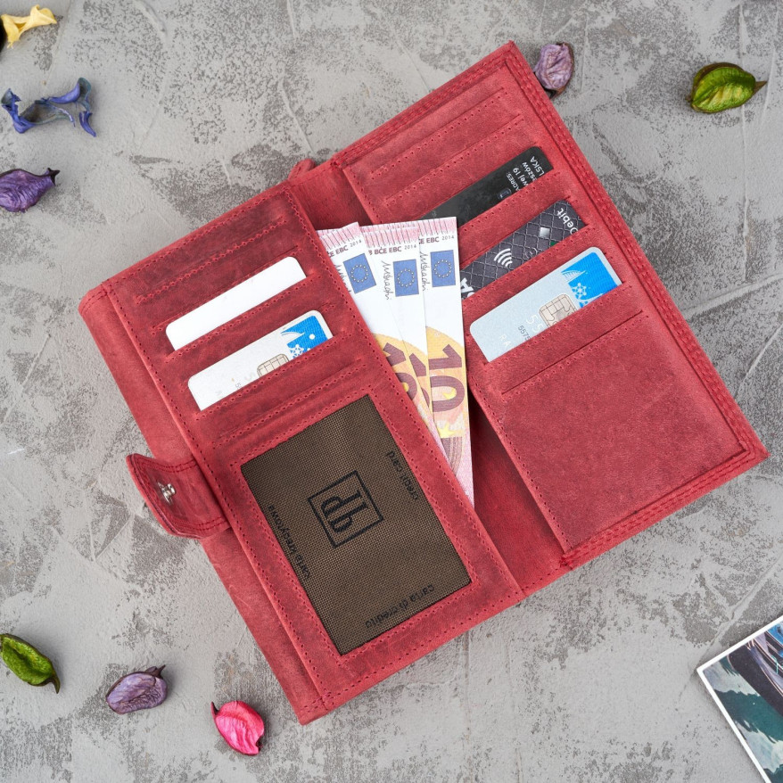 ZESTAW UPOMINKOWY DLA KOBIET ZUP-97-RD PORTFEL SKÓRZANY T-05-RD I BRELOCZEK VINTAGE T-86-HRD