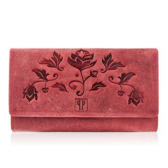 ZESTAW UPOMINKOWY DLA KOBIET ZUP-97-RD PORTFEL SKÓRZANY T-05-RD I BRELOCZEK VINTAGE T-86-HRD