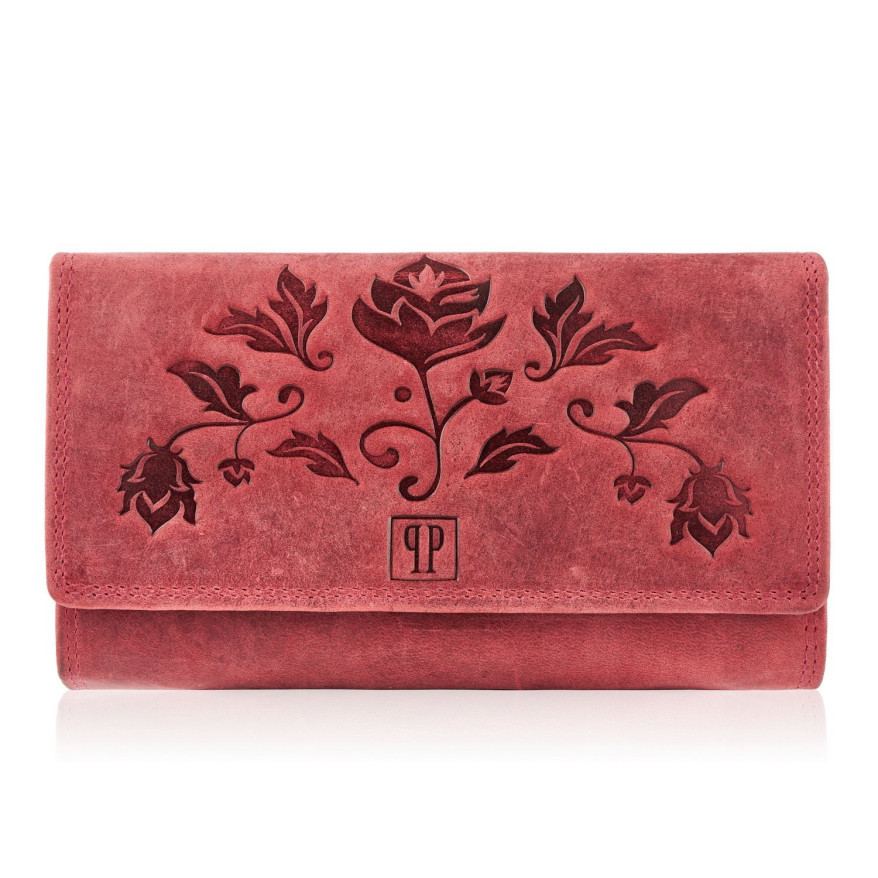 ZESTAW UPOMINKOWY DLA KOBIET ZUP-97-RD PORTFEL SKÓRZANY T-05-RD I BRELOCZEK VINTAGE T-86-HRD