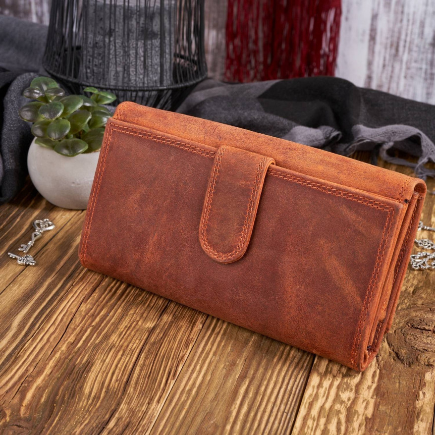 ZESTAW UPOMINKOWY DLA KOBIET ZUP-97-OR PORTFEL SKÓRZANY T-05-OR I BRELOCZEK VINTAGE T-86-HOR