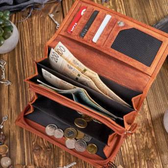 ZESTAW UPOMINKOWY DLA KOBIET ZUP-97-OR PORTFEL SKÓRZANY T-05-OR I BRELOCZEK VINTAGE T-86-HOR