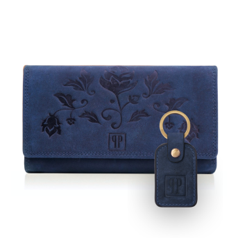 ZESTAW UPOMINKOWY DLA KOBIET ZUP-97-DB PORTFEL SKÓRZANY T-05-DB I BRELOCZEK VINTAGE T-86-HDB