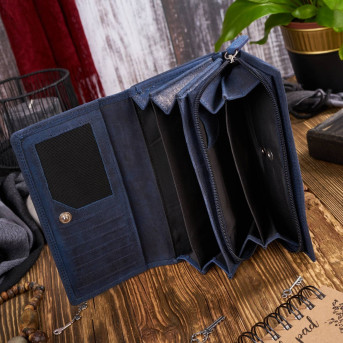 ZESTAW UPOMINKOWY DLA KOBIET ZUP-97-DB PORTFEL SKÓRZANY T-05-DB I BRELOCZEK VINTAGE T-86-HDB