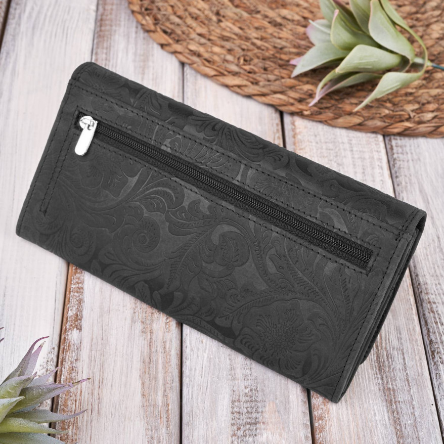 PORTFEL SKÓRZANY DAMSKI VINTAGE W KWIATY RFID PAOLO PERUZZI T-25-BL