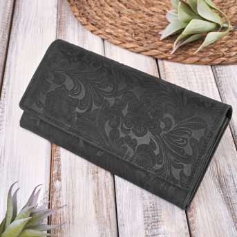 PORTFEL SKÓRZANY DAMSKI VINTAGE W KWIATY RFID PAOLO PERUZZI T-25-BL